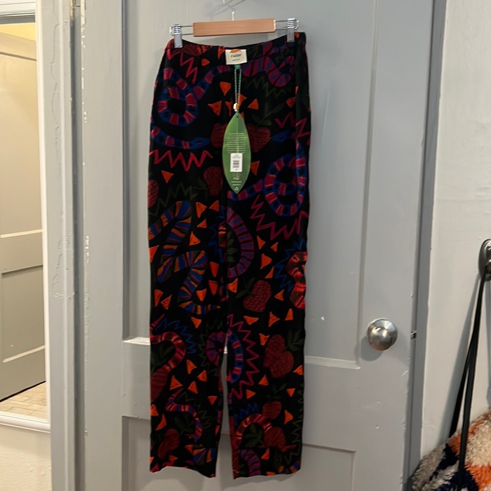 FARM Rio Black Multicolor Geometric Print Wide Leg Pants